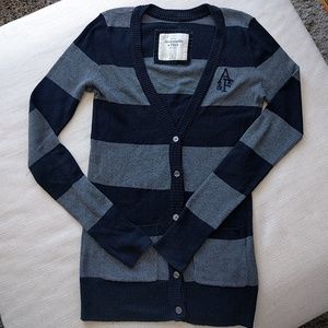 A&F navy/gray striped knit cardigan, barely worn